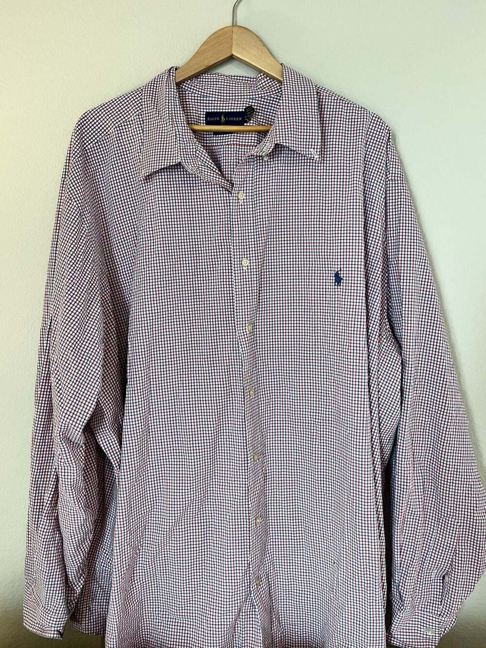 Ralph Lauren, 4XB,100% Cotton Stretch Long Sleeve Button Down,Red/Blue Check